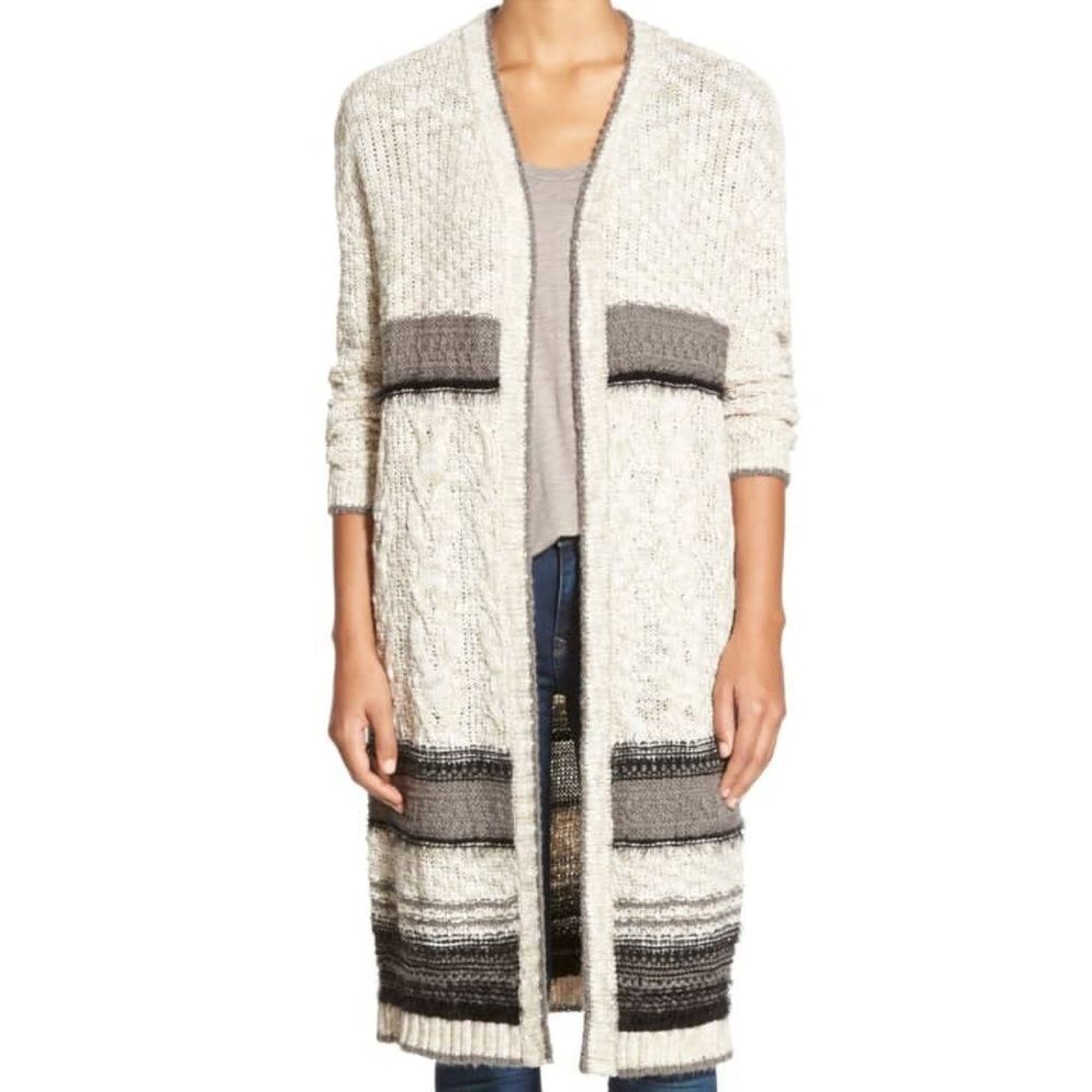 DEX 1963‎ Duster Cardigan Open Front Beige Gray XS
